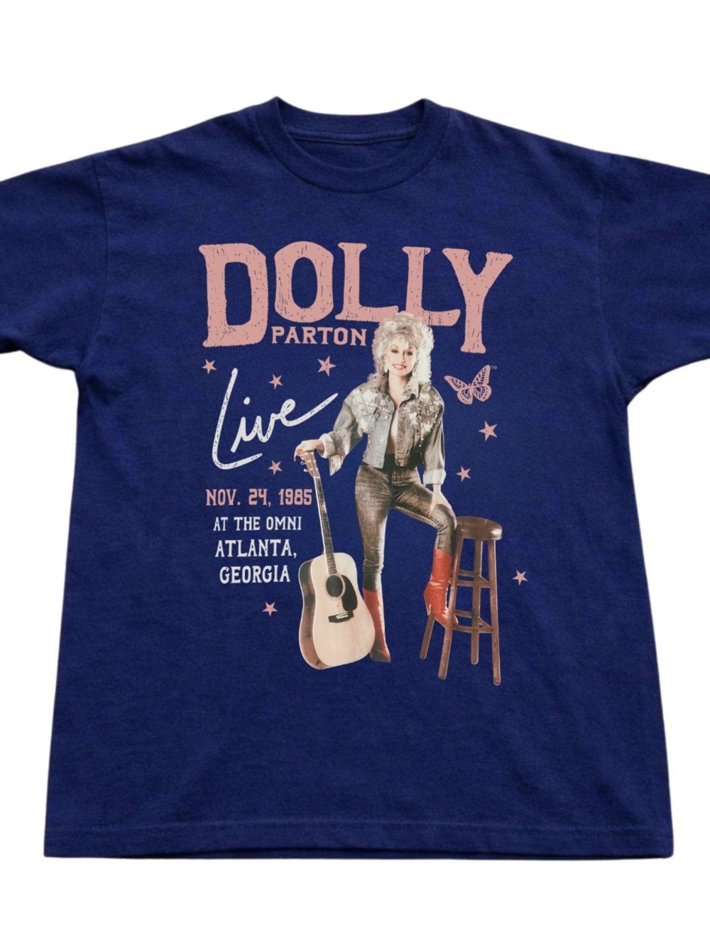 Gildan Navy Dolly Parton Live Graphic Tee with Pink Print, Gift For Her, For Him
